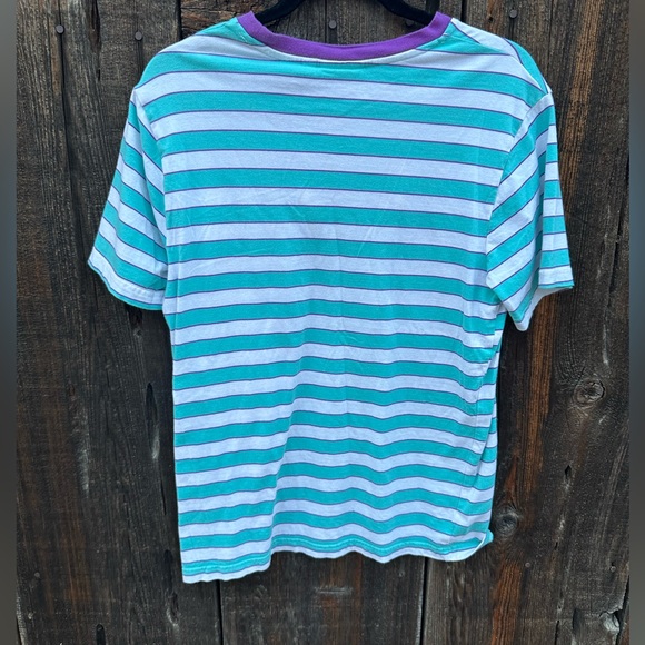Vintage Nickelodeon Rugrats Purple White Turquoise Striped Tee Shirt Logo - Picture 3 of 6
